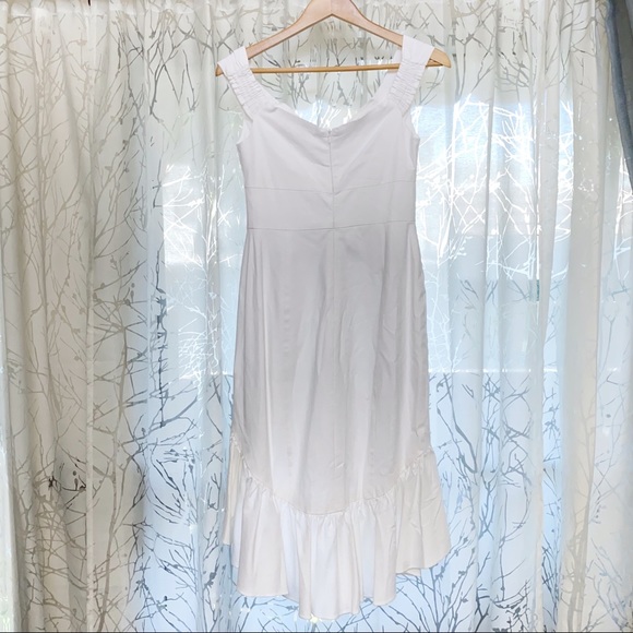 WAYF Genoa off the shoulder white linen ruffle high low hem asymmetrical dress - Picture 7 of 13
